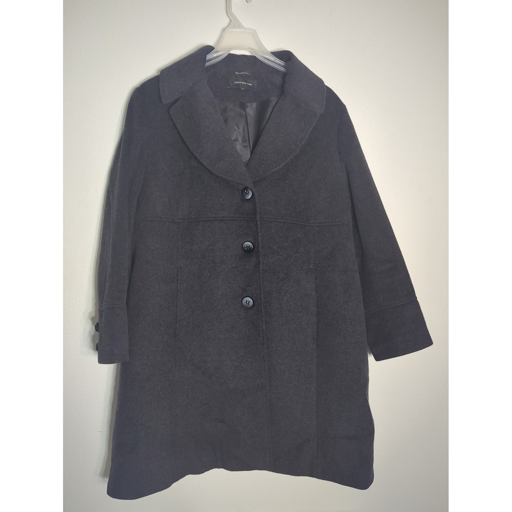 Jones New York Womens Charcoal Gray Wool Blend 3-Button Car Coat Plus Size 1X